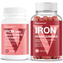 Vegan Iron Gummies + Iron Bisglysinate 30MG Vegaani rauta täydentää Tuki veren terve & Daily Energy aikuisille & lapsille - 180