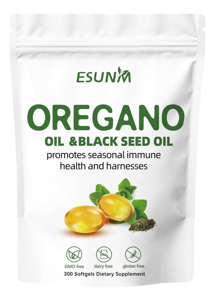 Oregano Softgels, Oregano Oil with Black Seed Oil Promotes Seasonal Immune Health and Harnesses, Oregano Oil Supplement Kapselit, Ei-GMO, Gluteeniton, 300 Softgel Kapselit Ruokalisä