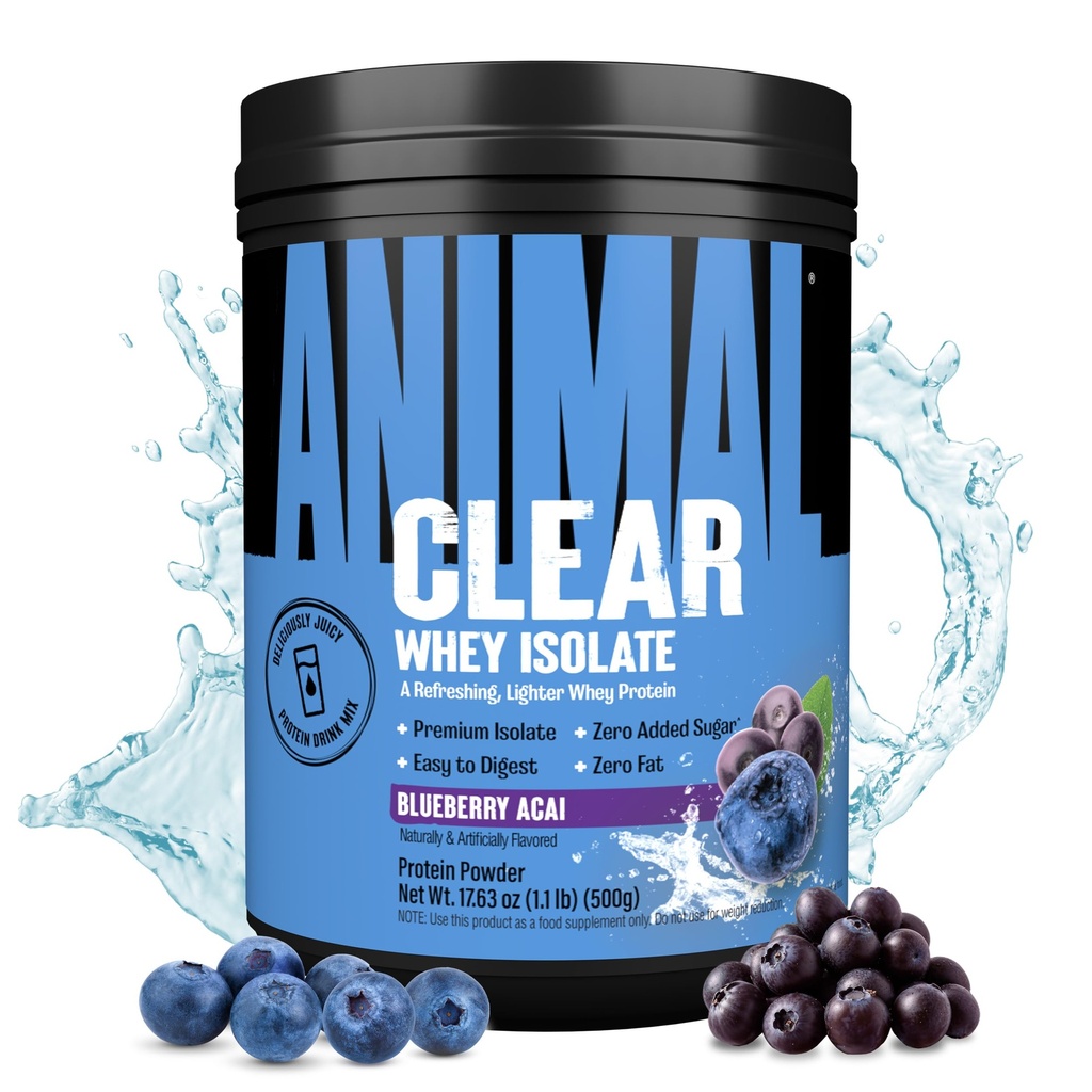 Clear Whey Isolate Protein Powder - Lätt att Digest och Mix, 5g BCAA, Deliciously Juicy, Uppfriskande Anytime Drink för män och kvinnor, Blueberry Acai 500g (20 portioner)