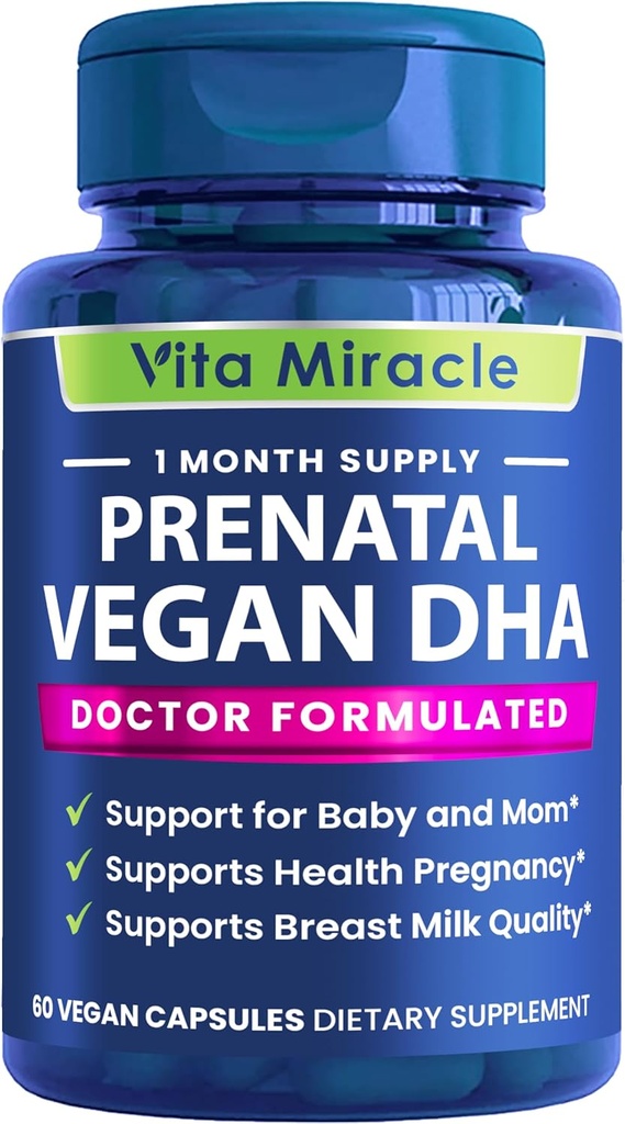 Prenatal DHA Supplements - Vegan 800mg DHA DPA Plant Based Omega 3 - Bäst för optimal mamma och babyhälsa - Stöder babyhjärna och ögonutveckling Prenatal för kvinnor Ingen fiskolja
