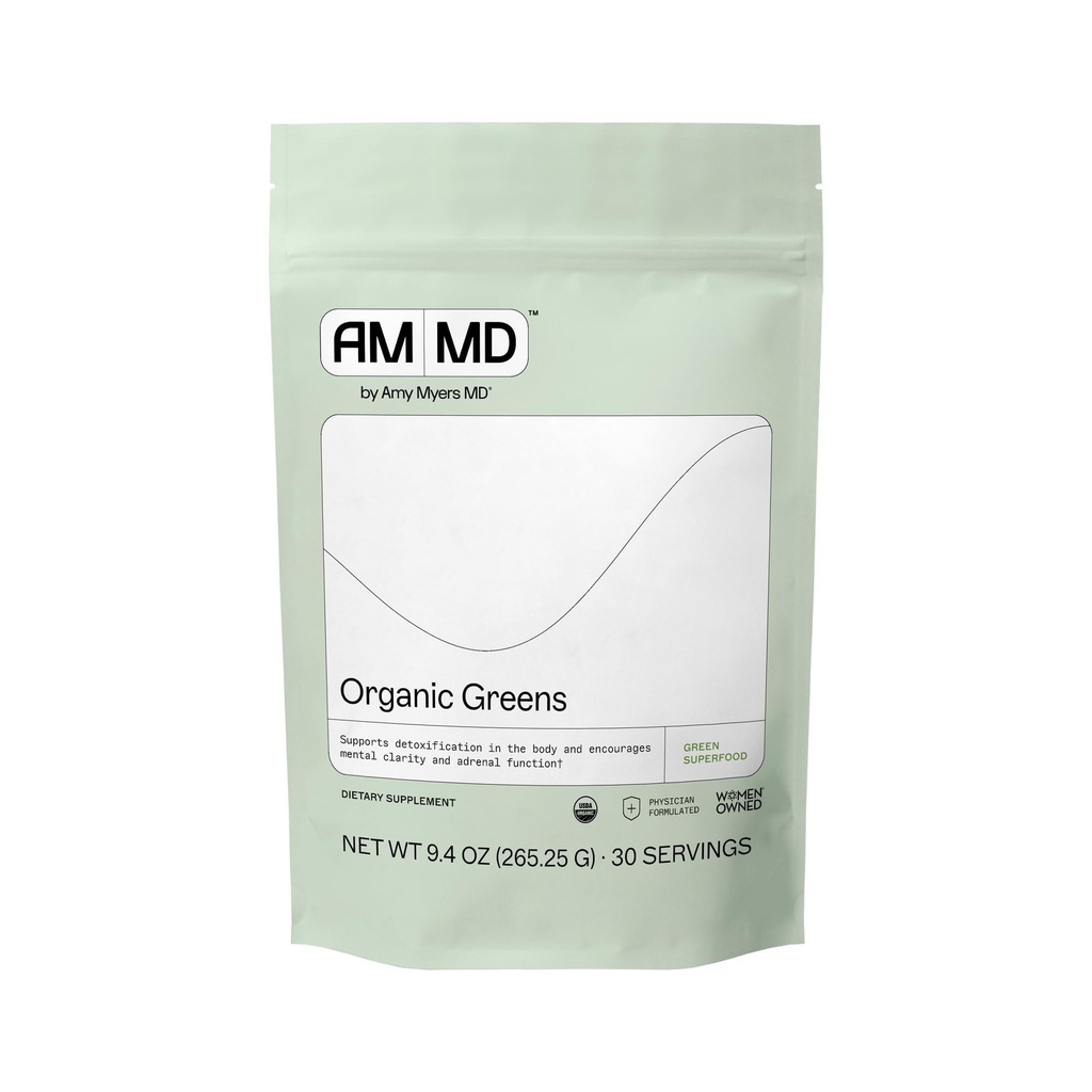 Amy Myers MD Organic Greens Powder - Stöder Energy & Gut Health - USDA Organic Superfood Blend med Spirulina, Chlorella, Barley Grass - 270g (30 portioner)