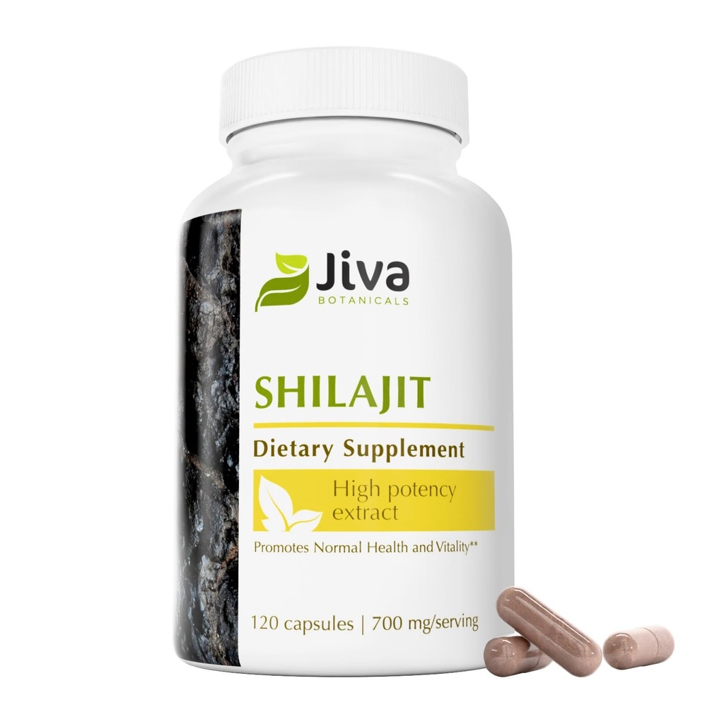 Jiva Botanicals Premium Shilajit Supplement 700 mg - Shilajit Capsules Extract with Minerals, Fulvic / Humic Acid for Immune Support & Nomal Ruoansulatus - 120 Vegaanikapseli (Pakkaus 1)