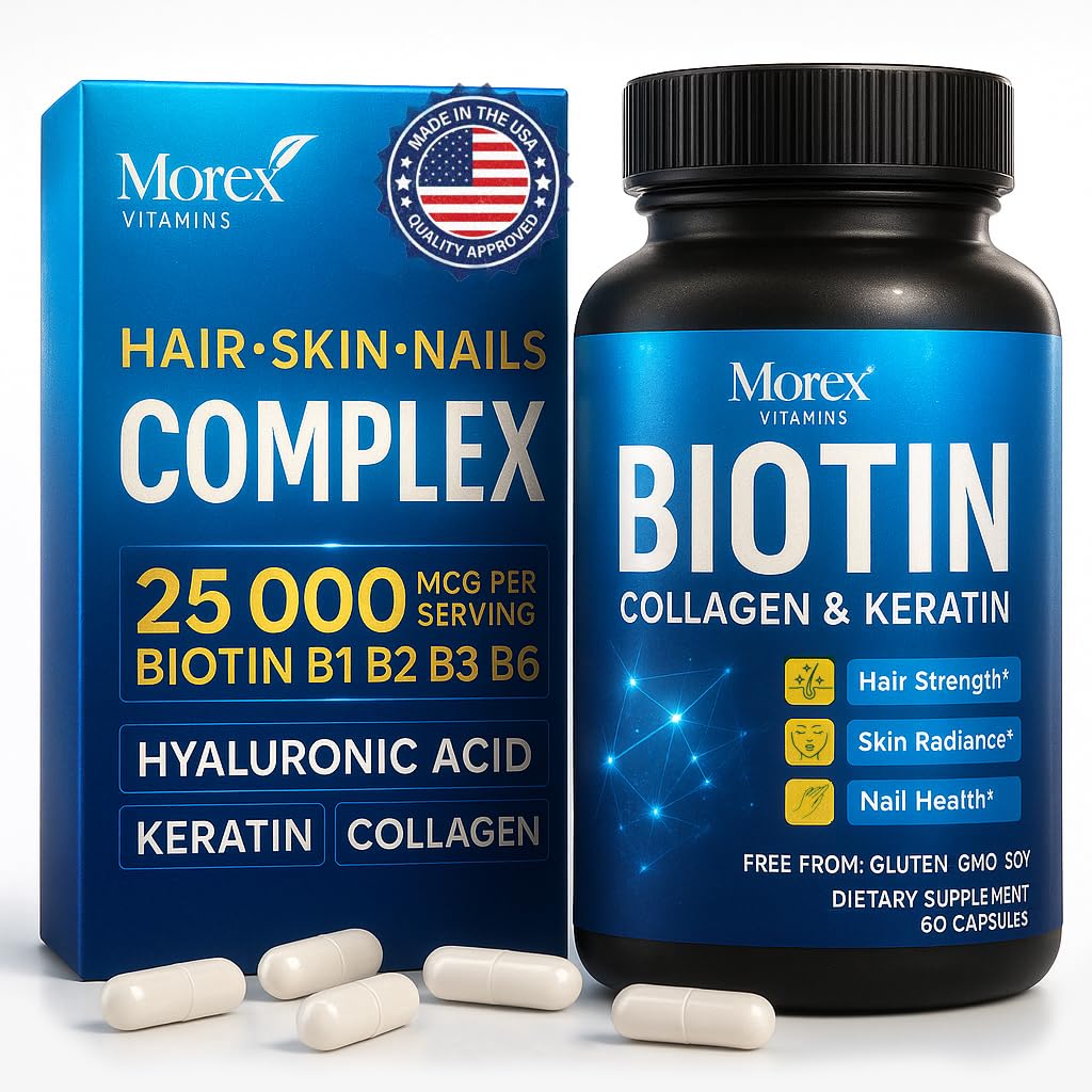 Biotin Keratin & Collagen Kapselit - Valmistettu Yhdysvalloissa - Natural Collagen, Keratin & Biotin hiusten kasvua varten - Biotin & Collagen vitamiineja Multi Collagen Peptides varten hiustenlähtö, iho & kynnet - 60 Caps