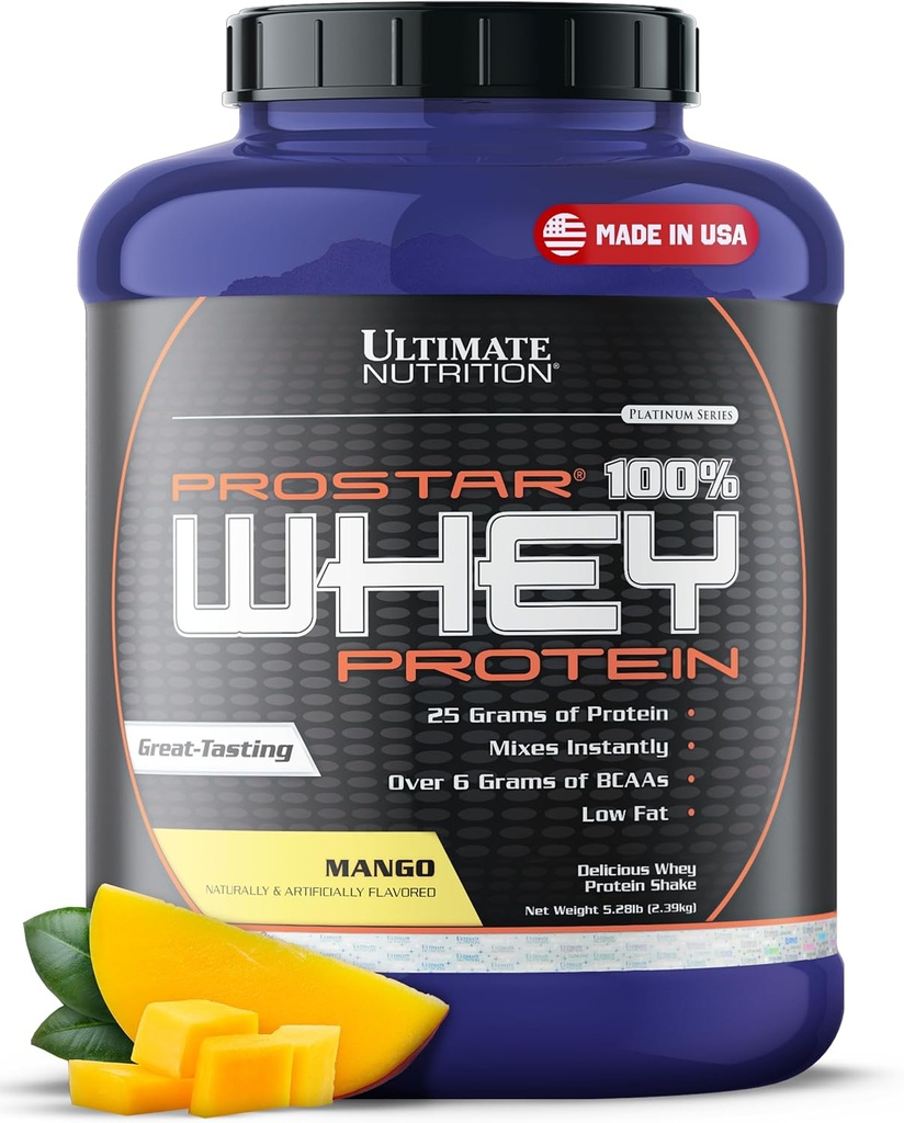 Ultimate Nutrition Prostar Whey Protein Powder Isolate, Mango - Low Carb, High Protein Powder Shake for Muscle Gain & Recovery
