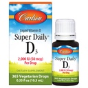 Carlson - Super Daily D3, Vitamiini D Drops, 2000 IU per pudotus, 1-vuosi tarjonta, D3-vitamiini neste, sydän- ja immuuniterveys, kasvissyöjä, nestemäinen D-vitamiini Drops, makuamaton, 365 Drops