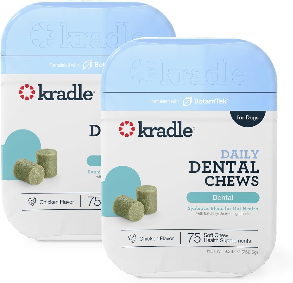 Kradle Dental Chews for Dogs - Ashwagandha Pyridoxine HCL Powder - Nighttime Dental Routine - Stöder Relaxation & Oral Hygiene - 150 Chews