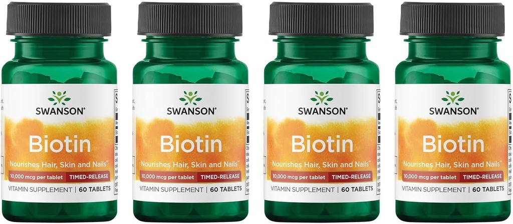 Swanson Biotin - Ajastettu-Julkaise 10000 mikrog 60 Tabs (4 pakkaus)