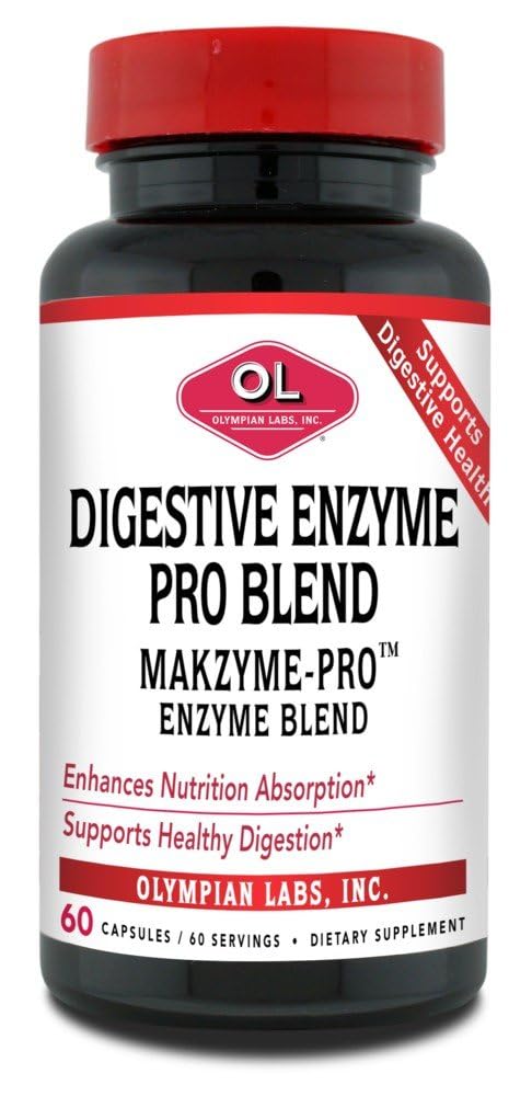 Olympian Labs Digestive Makzyme-Pro Enzymes, 60 kapslar, bryter ner proteiner, kolhydrater, fetter, olja och mjölk, 60 portioner