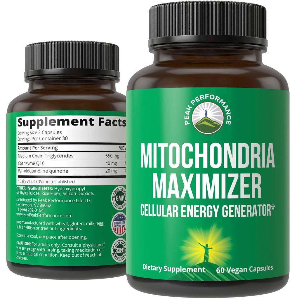 Mitokondriot Maximizer CoQ10 ja Active PQQ. Paras mitokondriot tuki täydentää MCT Oil. Natural Cellular Generator Puhdasta, keskittynyt energia 60 kasvissyöjä kapselit