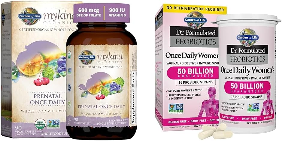 Elämänpuutarha Organics Prenatal vitamin: Folate for Energy & Healthy Fetal Development &, Dr. Formulated Women's Probiotics Kerran päivässä, 16 kanta, 50 miljardia, 30 kapselia