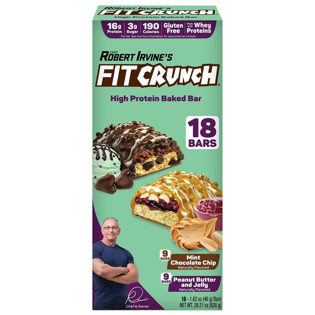 FITCRUNCH Protein Bars, Snack Size Variety Pack, Gluten Free (18 barer, Mint Chocolate Chip & Peanut Butter Jelly)