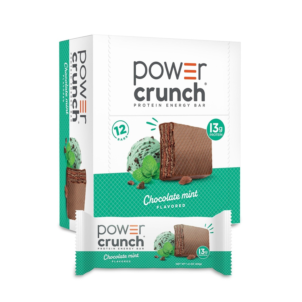 Power Crunch Protein Wafer Bars, High Protein Snacks med läckra smak, Chocolate Mint, 1.4 Ounce (12 greve)