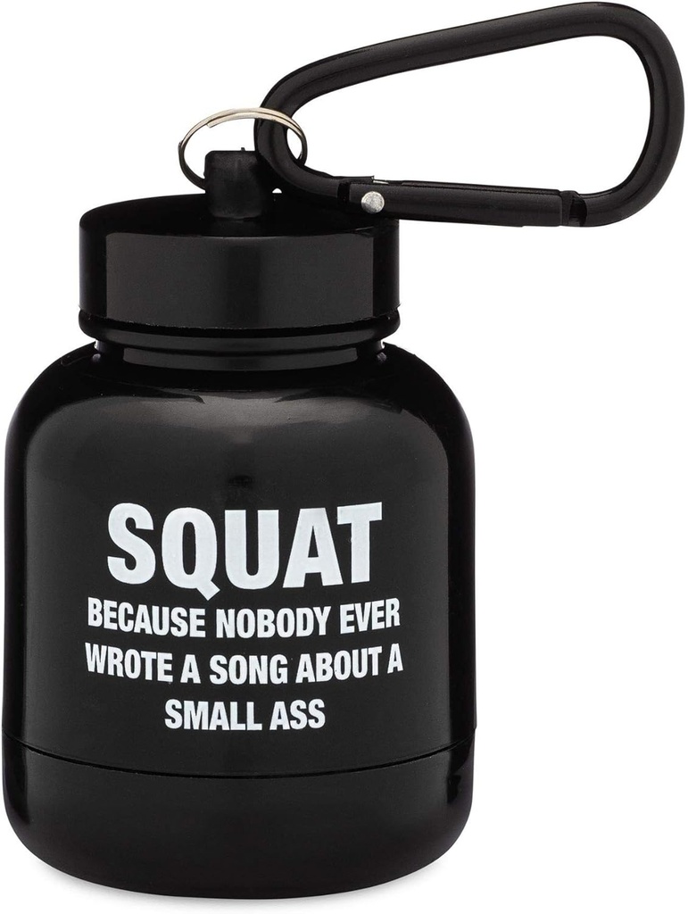 ONMYWHEY - Protein Powder & Supplement Funnel Keychain, Portable To-Go Container for the Gym, Treouts, Fitness, & Travel - TSA Hyväksytty, Squat