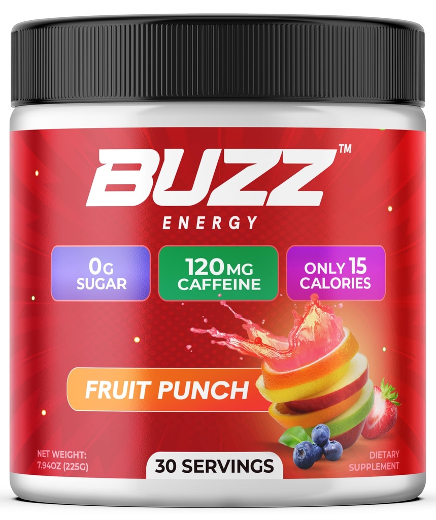 Aamu Buzz Energy Drink Powder - Energy Boost Drink Mix - Sokeritonta energiaa antioksidantteja - Aamu Kickstart ja Urheilu ravitsemus Endurance Tuote - 30 Tarjoilut, Hedelmän nippu, 7,9 Ounces