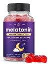 NutraChamps Melatoniini Gummies aikuisille, Extra Strength unilääke vitamiineja, 5 mg tai 10 mg annos, vegaaninen luonnollinen mansikka maku täydentää parempaan uneen, terveet uni syklit, 60 Gummy