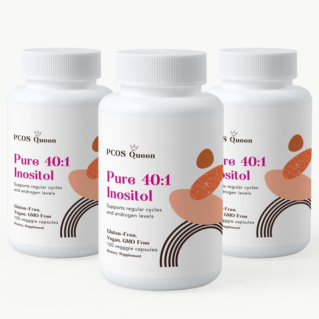 Pure 40:1 Inositoli - Myo + D-Chiro Inositoli täydennysosa - naisille hedelmällisyyttä, ihoa, & kuukautiskierron tarpeet - 3 pulloa
