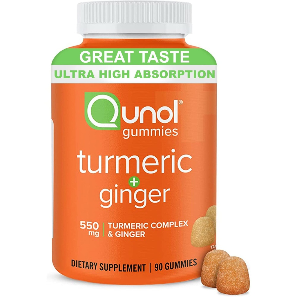 Qunol Turmeric och Ginger Gummies - Joint Support Supplement med Ultra High Absorption, 90 grevegan och Gluten Free Gummies