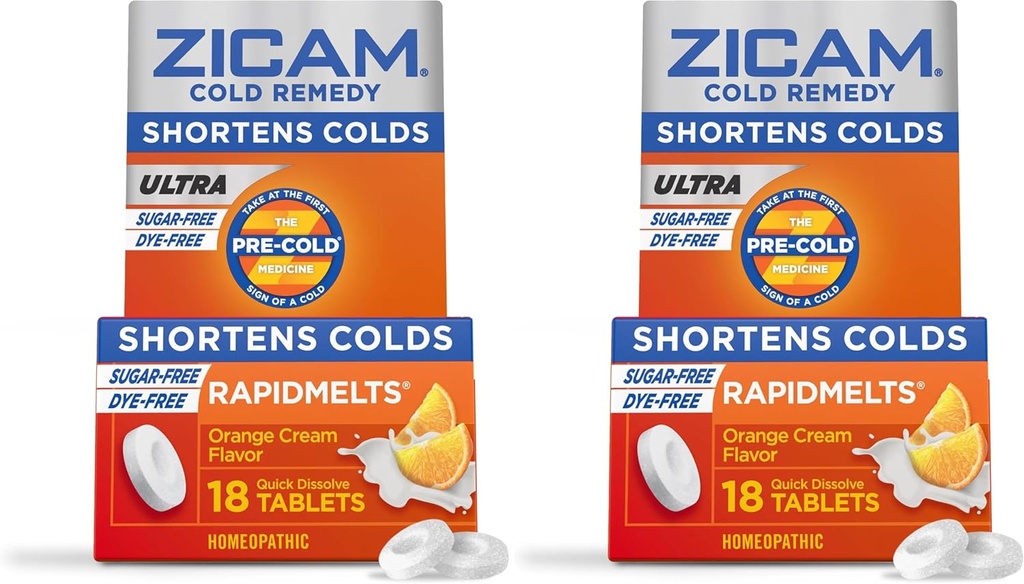 Zicam Ultra Cold Remedy Sinkki Rapidmelts, Orange Cream Maku, Homeopaattinen, Kylmä Lyhentäminen Lääketiede, Lyhentää kylmä kesto, sokeriton, väriaineeton, 18 Luku (Pakkaus 2)