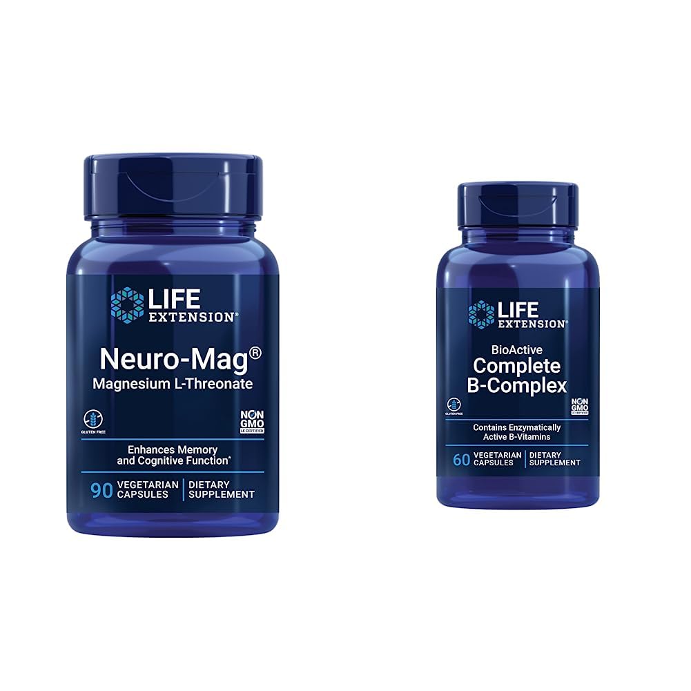 Life Extension Neuro-mag Magnesium L-threonate och Bioactive Complete B-Complex för hjärna, hjärta och Nerve Support