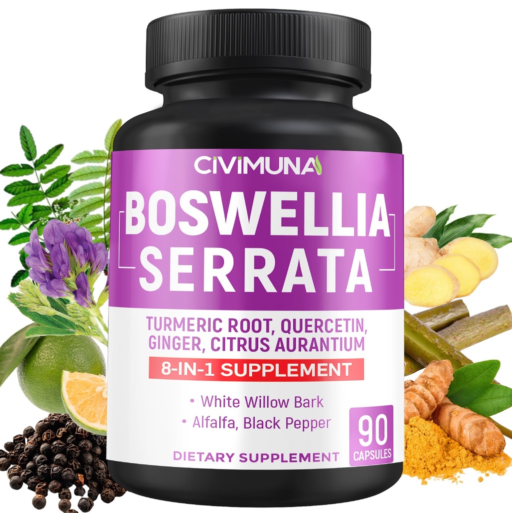 Boswellia Capsules med Boswellia, gurkmeja, Quercetin och mer - 90 kapslar för 3 månaders leverans