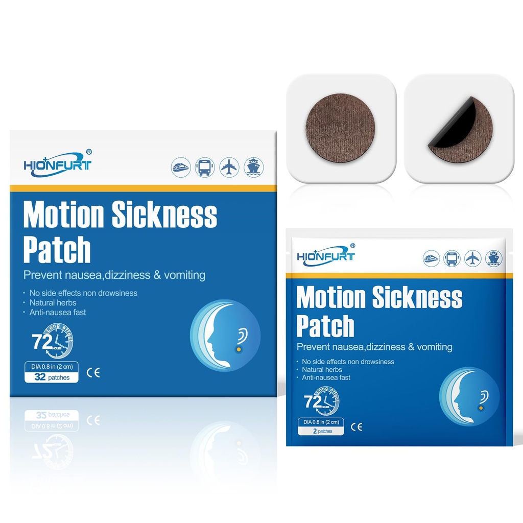 32ct Motion Sickness Patches - Sea Sickness Patches för kryssning, bil, flygplan och andra resor - Non-Drowsy, effektiv, varar 72 timmar