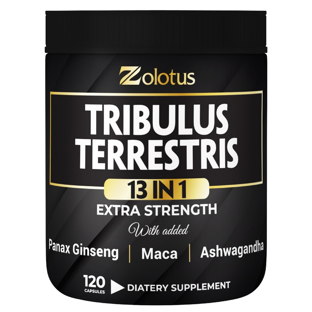 Zolotus 13in1 Tribulus Terrestris Capsules med Maca, Horny Goat Weed, Panax Ginseng, Saw Palmetto, Tongkat Ali, Shilajit & More - Energi, Stamina Supplement för Män & Kvinnor - 120 grejer