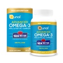 Qunol Advanced Omega 3 Krill and Fish Oil Complex, 10x Parempi biologinen hyötyosuus, Yksi pilleriannos, 250mg EPA & DHA, tukee aivot, silmät, sydän ja yhteinen terveys, 60 Luku (Pack of 1)