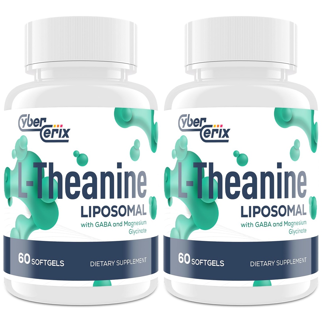 Liposomal L-Theanine 500 mg, Complex GABA 200 mg & Magnesium 100 mg, Extra Strength Supplement for Rauhoitu, Rentoudu & Focus, Gluteeniton - 120 kapselia