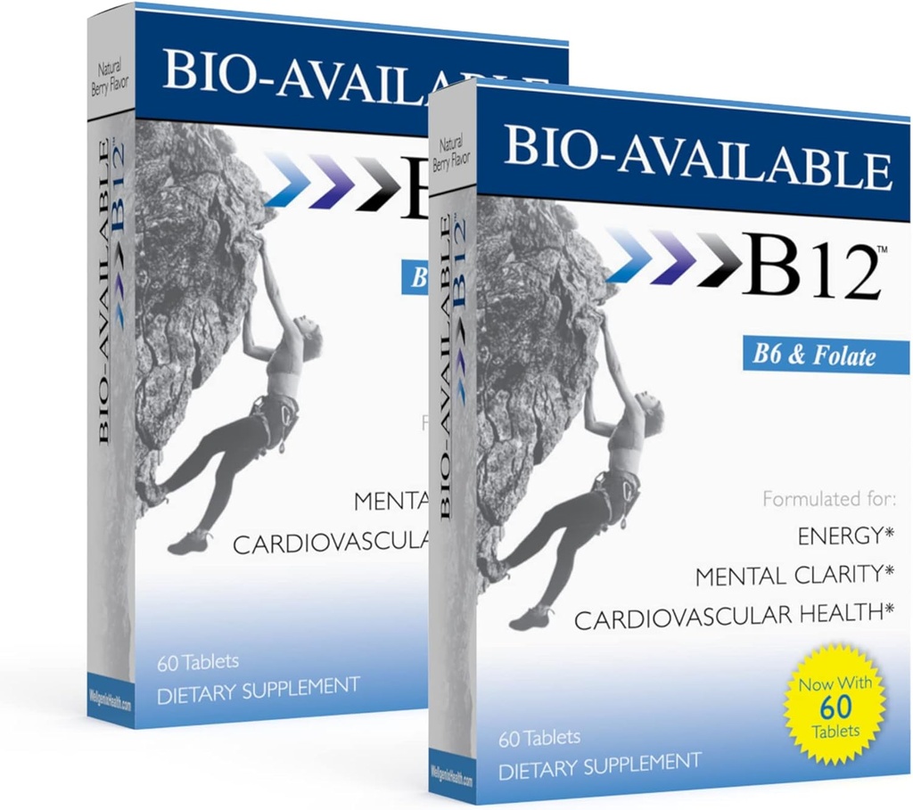 Wellgenix Bio Tillgänglig sublingual B12-60ct (2 Pack) - Dagliga multivitaminer Fokusstöd Formel w / Vitaminer C, B6, B12, Folate & Biotin - Energi & Kosttillskott för immun & övergripande hälsa