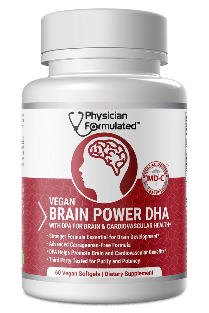 Vegaani DHA aivoille ja prenatural 100% Algae Based Omega 3 Essential rasvahapot NO karrageeni, NO Kasviöljy Plus 2500 mcg Astaksantiini