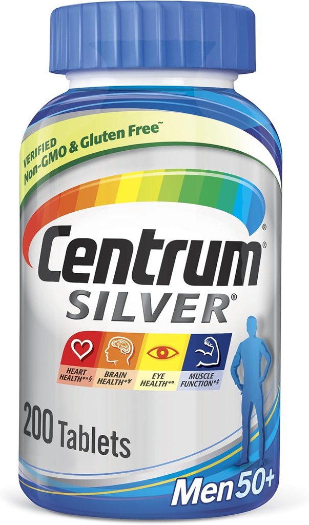 Centrum Silver Multivitamin för Män 50 Plus, Multivitamin/Multimineral Supplement med vitamin D3, B Vitaminer och Zink, Gluten Free, Non-GMO Ingredients - 200 Count