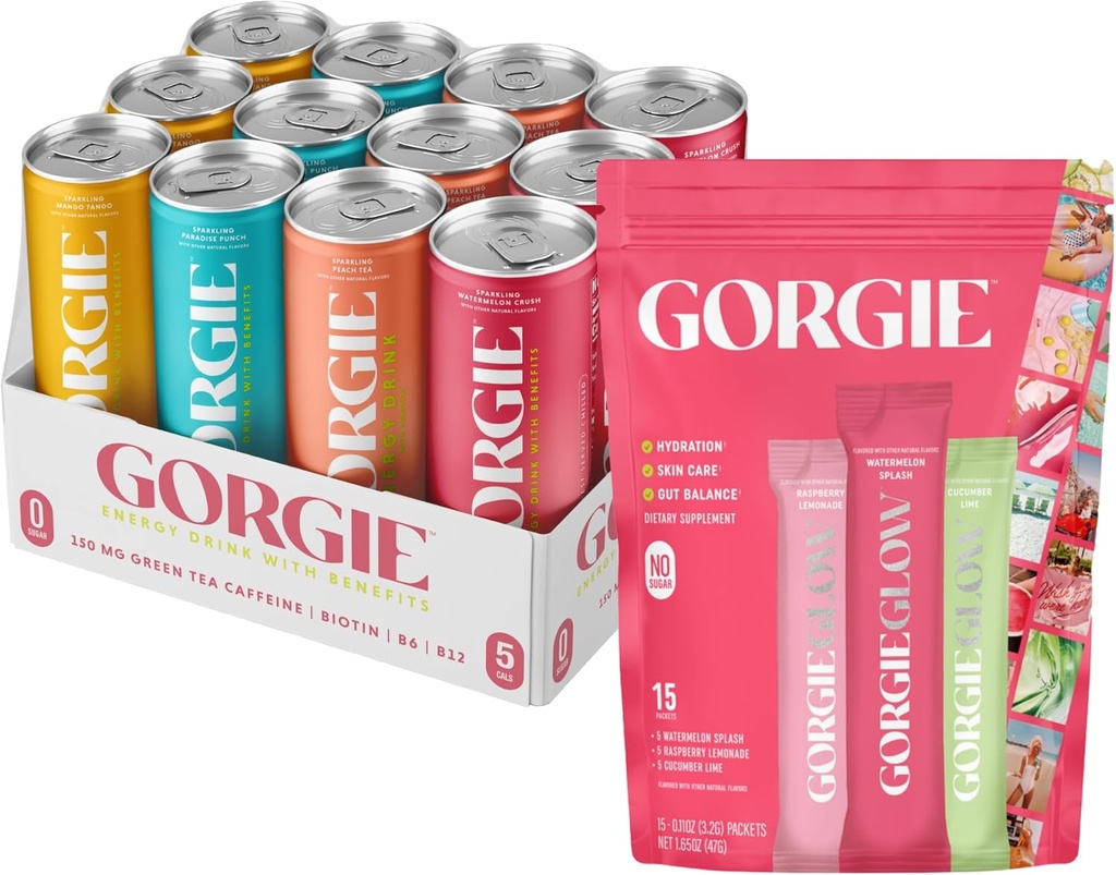 GORGIE Variety, sokeriton luonnon energia juoma ja hehku Variety Pack 15, Electrolyte Powder Terveellinen juoma Mix