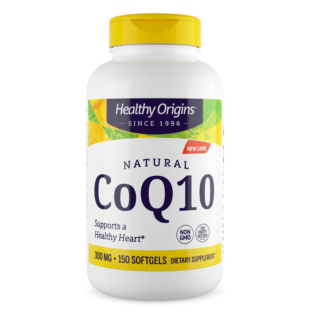 Healthy Origins® CoQ10 300 mg – Natural Trans-Isomer Ubiquinone – Yeast Fermented, stöder hjärthälsa och cellulär energi – icke-GMO 150 Softgels