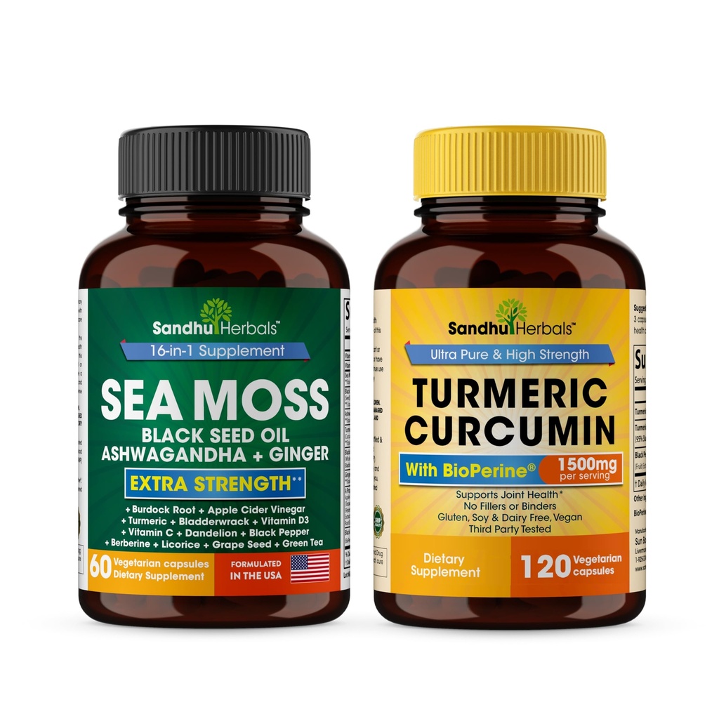 Sandhu Herbals Seamoss & Turmeric Curcumin with Bioperine Capsules 