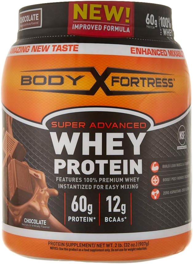 Body Fortress Super Advanced Whey Protein Powder, Chocolate Flavored, Gluteeniton, 2 Lb
