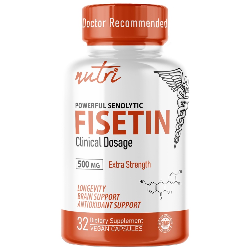 Natur Fusions Nutri Fisetin 500mg 32 greve - Klinisk dosering - Fisetin Supplements - Kraftfull Senolytisk aktivator, antioxidant och hjärnstöd - Naturliga polyfenoler - 32 greve
