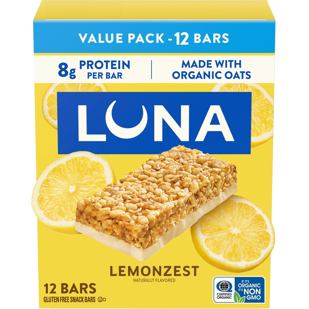 LUNA Bar - LemonZest Flavor - Gluteenittomat välipalat - GMO:ton - proteiinipatukat - valmistettu orgaanisella kauralla - Value Pack (12 pakkaus)