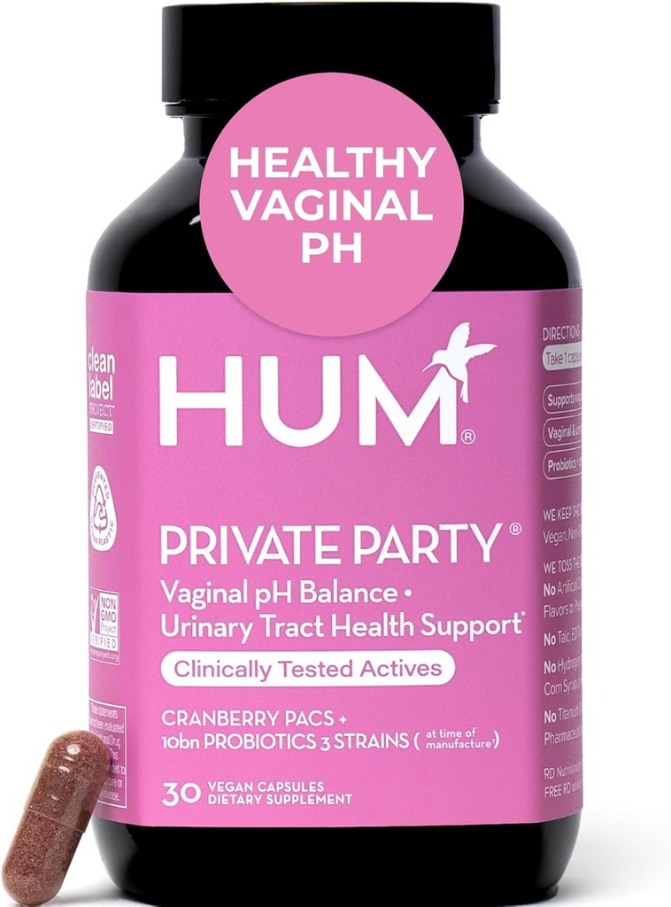 HUM Private Party Vaginal Probiotics for Women, pH Balance and Urinary Tract Support Vaginal Probiotic Supplement med Cranberry & Lactobacillus Blend, Women's Health Cranberry Pills, 30 kapslar