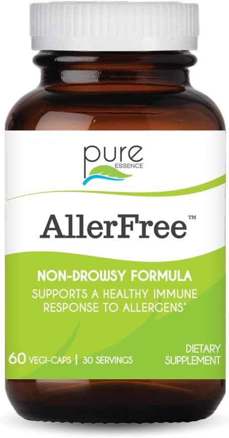 AllerFree Natural Allergy Support Supplement by Pure Essence Labs - Non Drowsy Pills for Sinus ja Nasal Health Seasonal Allergies Enzymes ja Yrtit - 60 kapselia