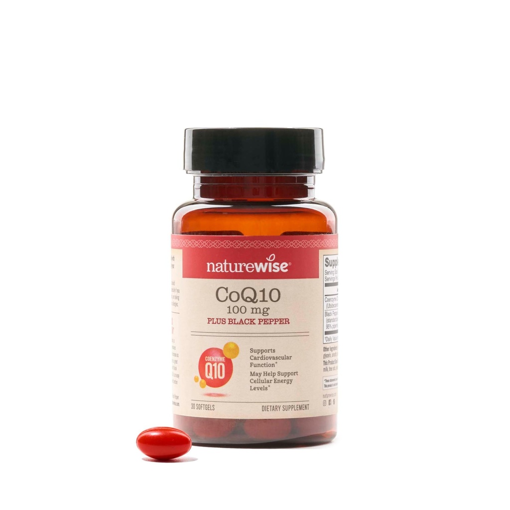 NatureWise CoQ10 100mg + Black Pepper Softgels - High Absorption Coenzyme Q10 + Black Pepper - Antioxidant för hjärthälsa + cellulär energi - Vegan, icke-GMO, Glutenfri - 30 greve[30-dagars leverans]