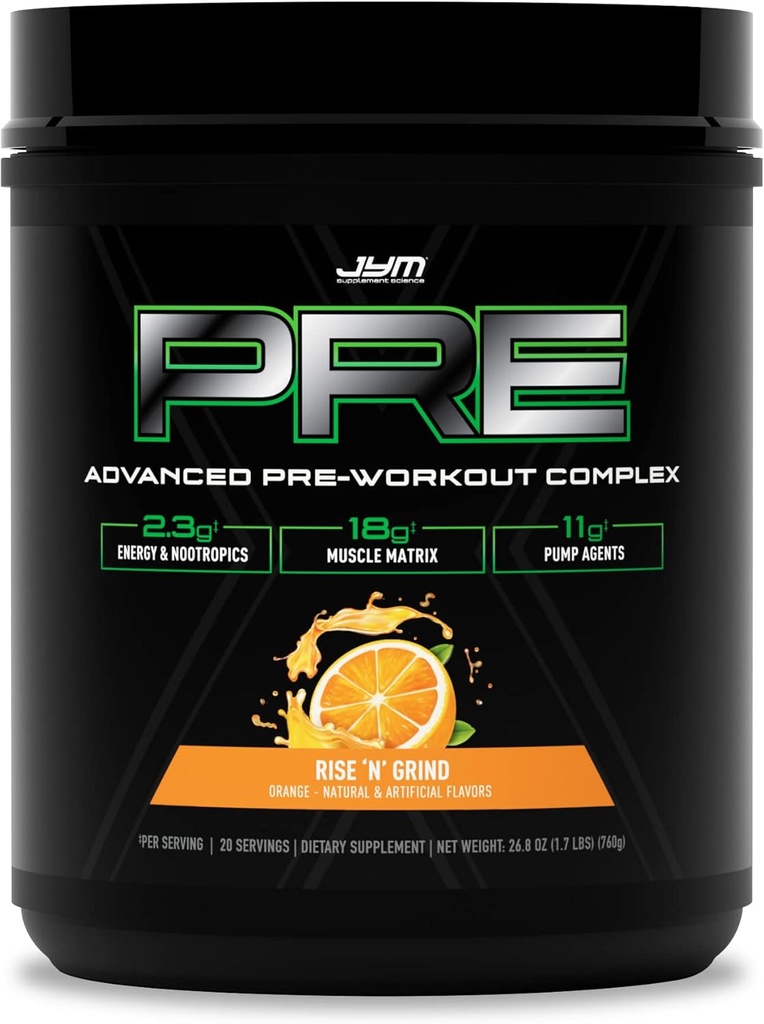 Pre JYM X Rise N' Grind Advanced Pre-Workout Powder Massive Pumps, Sitruliininitraatti, Dynamine, NO3T Betaine, BCAA...