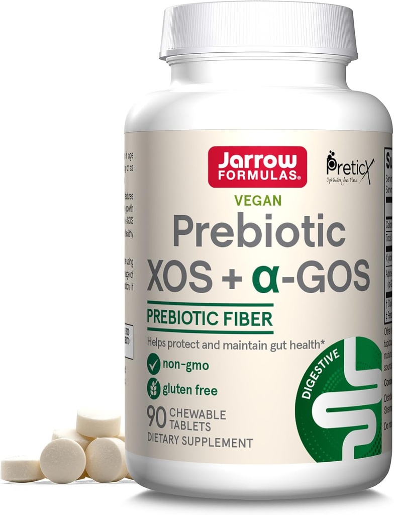 Jarrow Formulas Prebiotic XOS + GOS - Fiber Complex Supplement - 90 Chewable Tablets - Enriches & Nourishes Gut Microbiome - Stöder tillväxten av fördelaktiga bakterier - 30 portioner