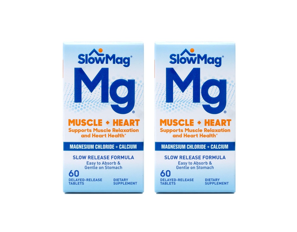 SlowMag MG Lihas + sydän Magnesiumkloridi ja kalsiumtabletit 60