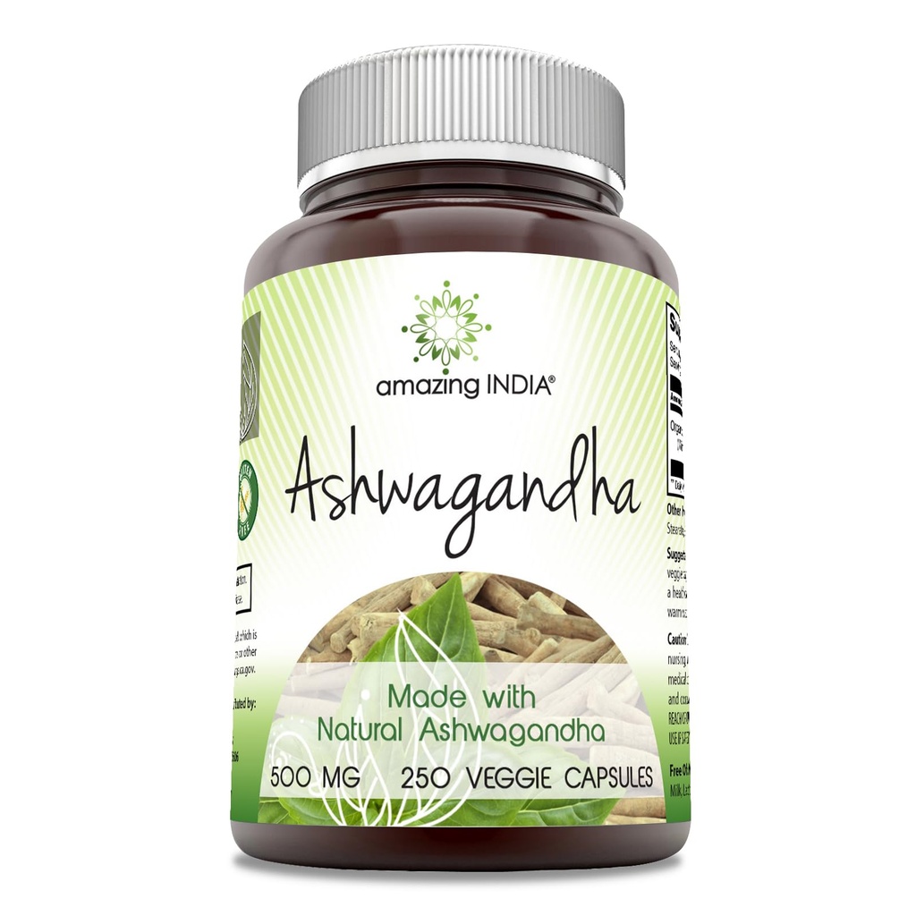 Hämmästyttävä Intia Natural Ashwagandha ... 500 Mg Per Serving... Kasviskapselit