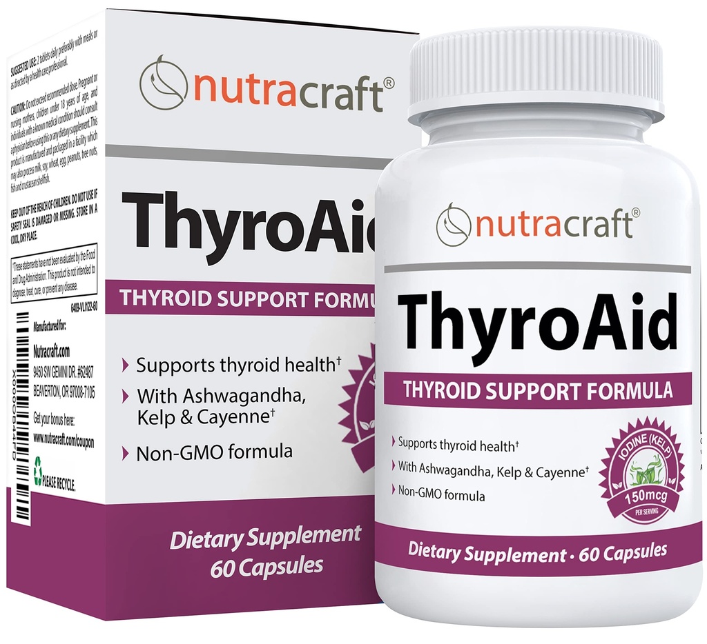 TyreoAid #1 Kilpirauhasen tuki täydentää ...Luonnellinen kasviperäisten Kilpirauhasten Formula jodi (Kelp), Ashwagandha, L-tyrosiini & enemmän ... Tuki Kilpirauhasten terveys- ja energiatasot 60 kapselia