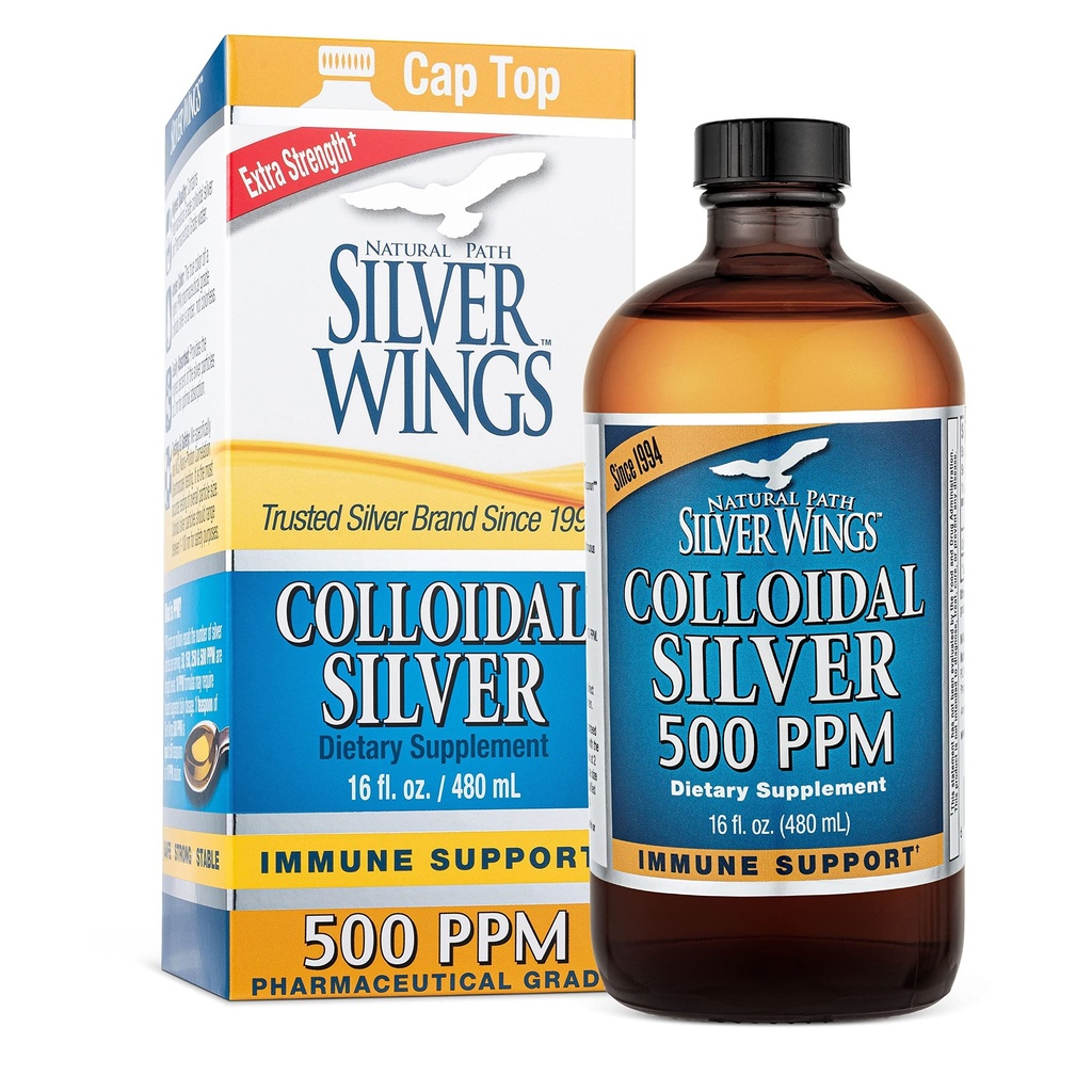 Natural Path Silver Wings Colloidal Silver 500ppm (2 500mcg) Immun Support Supplement 16 fl. oz.