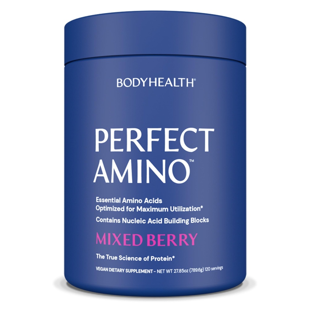 BodyHealth PerfectAmino Powder - BCAA ja EAA Powder for Pre and Post Trenout - Aminohappo Energy Drink miesten ja naisten tukea Lean Lihas ja Recovery - Mixed Berry - 120 Tarjoilut