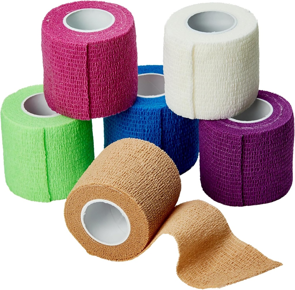 MEDca Self Adherent Cohesive Wrap Bandges 2 Inches X 5 Yards 6 Count, (Rainbow väri)