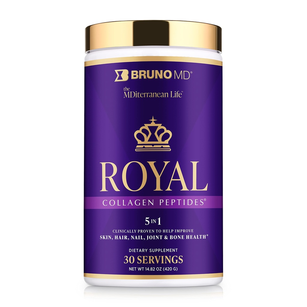 Royal Collagen Peptides, kliinisesti todistettu, ravintolisä, parantaa ihoa ja selluliittia, eurooppalainen lähde, parantaa hiusten ja kynsien ulkonäköä, sekoitettuna C-vitamiinin, luun ja nivellisän kanssa