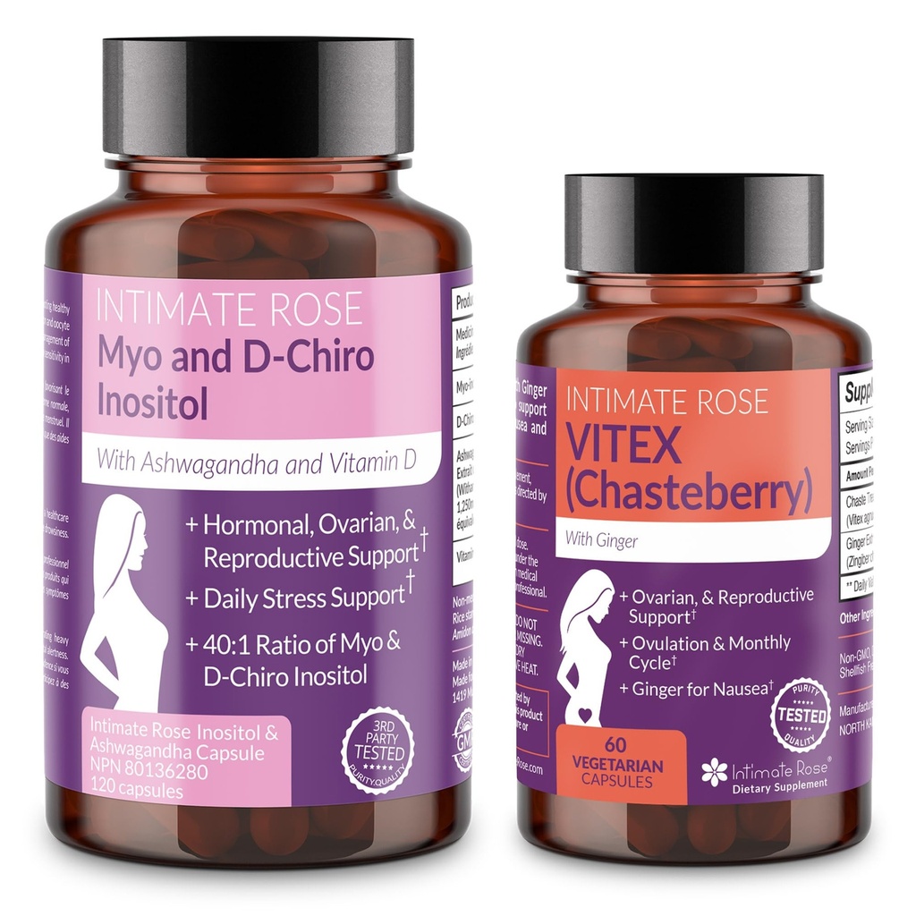 Intim Rose Women's Hormonal Balance Bundle - Myo-Inositol & D-Chiro Inositol + Vitex Chasteberry - Reproductive Health & Menstrual Support Supplements